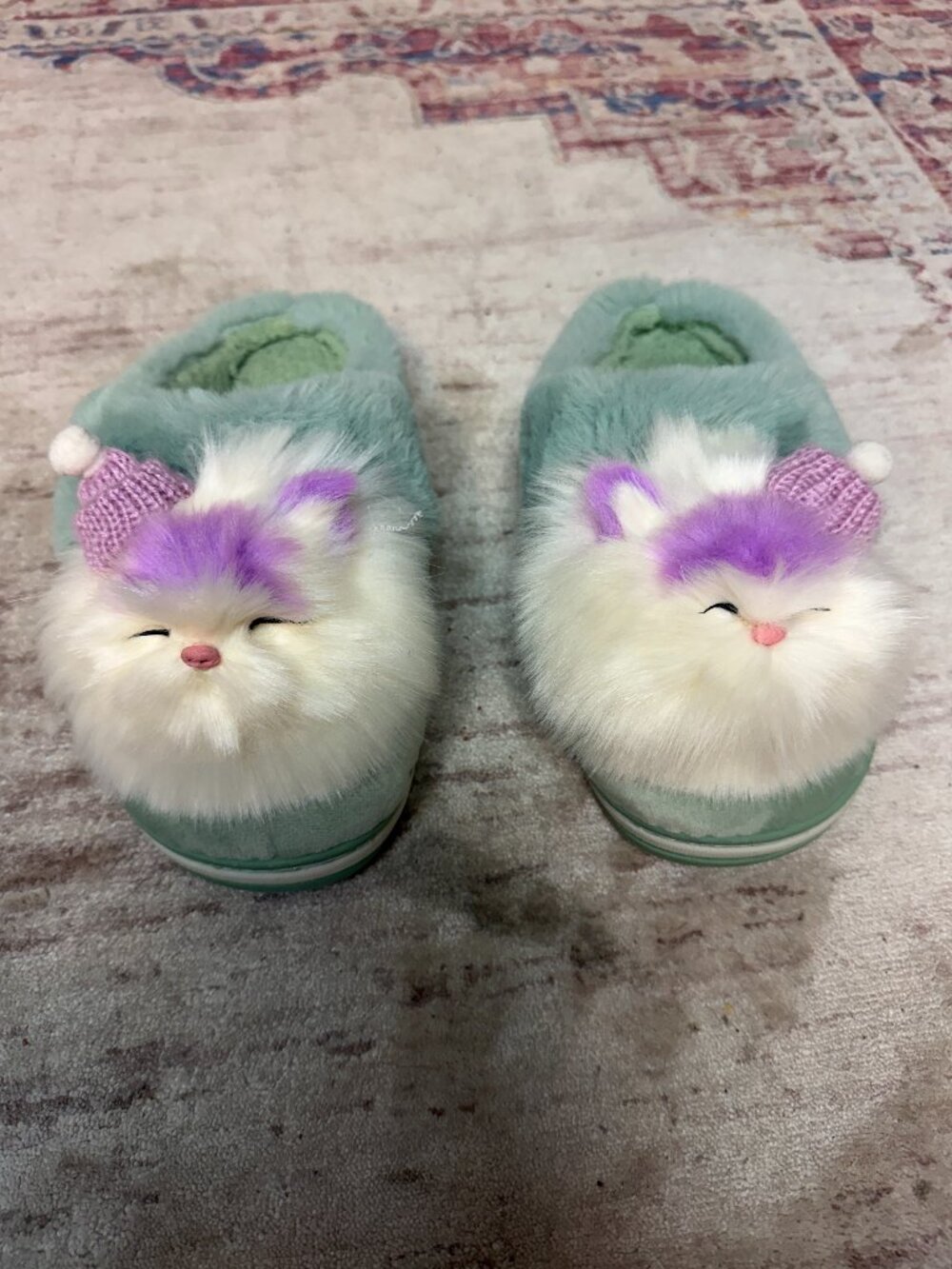 Kids Girls Cute Cat Green Slippers Size 4/5 Big Kids- Brand NEW